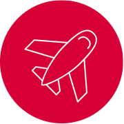 Connect Without Complexity icon - A pink circle with the outline of a plane